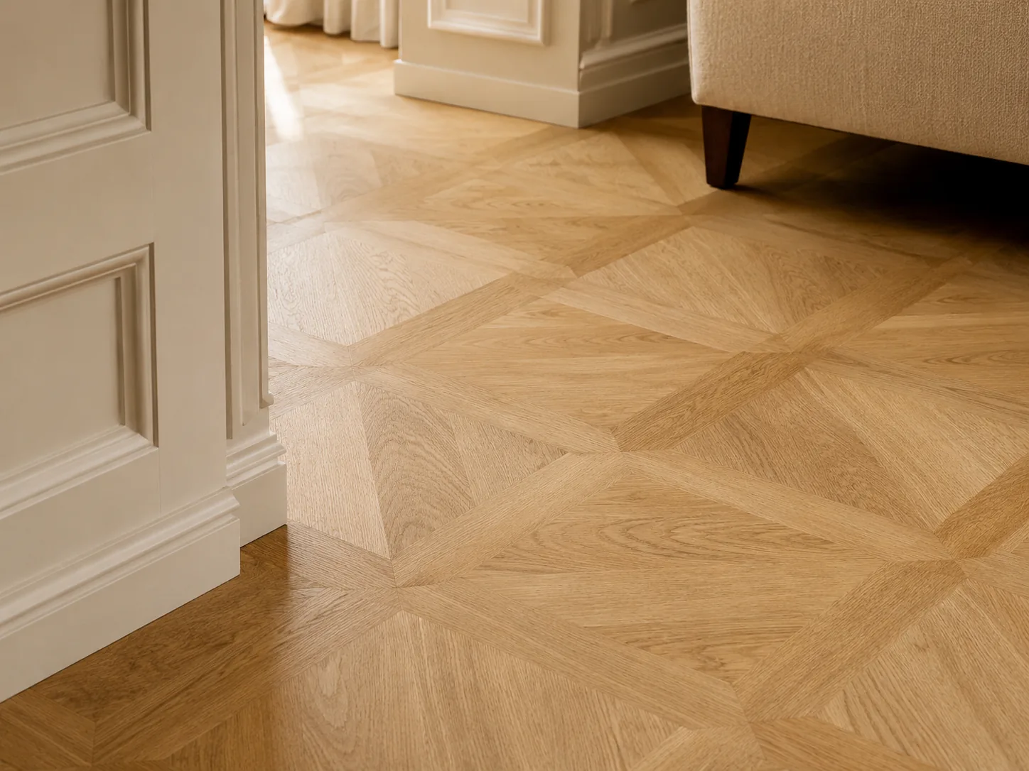 Natural tone parquet flooring detail