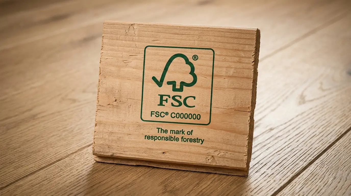 The FSC certification logo verified explicitly on an elite architectural timber plank sample