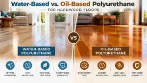Water-based vs oil-based polyurethane for hardwood floors showing clear natural finish and warm amber finish comparison